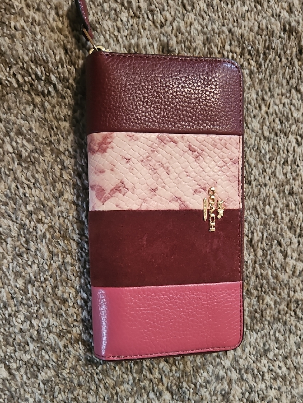 Coach Pink and Burgundy Panel Zip Wallet